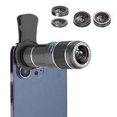 HAUTIK HK-002 5 in 1 180 Degree Fisheye Lens + 0.65X Macro & Wide Lens + 12X Telephoto Lens + Star Line Lens Kits, HK-002