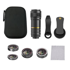 HAUTIK HK-002 5 in 1 180 Degree Fisheye Lens + 0.65X Macro & Wide Lens + 12X Telephoto Lens + Star Line Lens Kits, HK-002
