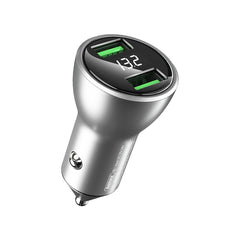 REMAX RCC106 Vitor Series 3.4A Dual USB Interface Car Charger with Digital Display, with Digital Display Silver