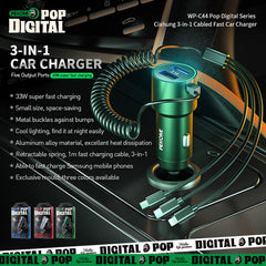 WK WP-C44 Pop Digital Series Ciahung 3-in-1 Cabled 33W Dual-USB Fast Car Charger, WP-C44 (Silver)