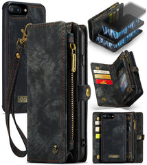 CaseMe for iPhone 8 Plus & 7 Plus Multifunctional Leather Billfold with Detachable Magnetic PC Back Protective Case & Holder & 11 Card Slots & 3 Cash Slots & 1 Zipper Wallet & 2 Photo Frames & 3 Magnetic Clasps, For 8P & 7P