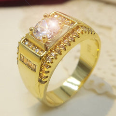 Fashion New Style Gold Plated + AAA Zircon Inlaid Rhinestone Men Diamond Ring, Size: 10, Diameter: 19.8mm, Perimeter: 62.1mm, Diameter: 19.8mm
