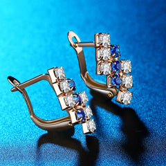 1 Pair Of 18 k Gold Irregular Geometrical Sterling Silver Crystal Stud Earring For Women, 21*9 mm, Blue, Red