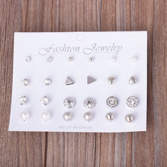 12 Pair Sets Assorted Multiple Stud Earings Jewelry Set With Card For Women And Girls(Silver), Gold, Silver