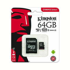 Kingston 64GB Micro SD memory card, USB SD card from Phone Base, showing the card with branding and storage capacity.