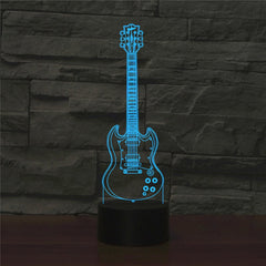 Five-string Guitar Shape 3D Colorful LED Vision Light Table Lamp, USB & Battery Version, USB & Battery Version