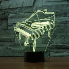 Piano Shape 3D Colorful LED Vision Light Table Lamp, USB & Battery Version, USB & Battery Version