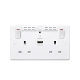 British General Round Edge 13A 2 Gang Switched Socket with Wi-Fi Extender + 1x USB-A 2.1A - White