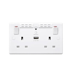 British General Round Edge 13A 2 Gang Switched Socket with Wi-Fi Extender + 1x USB-A 2.1A - White