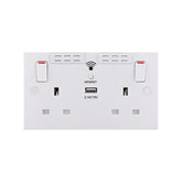 British General Square Edge 13A 2 Gang Switched Socket with Wi-Fi Extender + 1x USB-A 2.1A - White