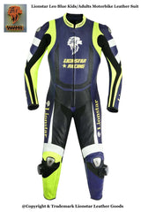 Blue Cowhide Motorcycle Racing Suit | CE-Approved Armor | Kids & Adult Sizes