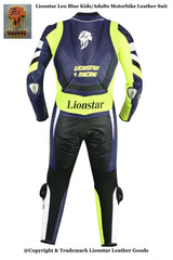 Blue Cowhide Motorcycle Racing Suit | CE-Approved Armor | Kids & Adult Sizes
