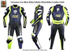 Blue Cowhide Motorcycle Racing Suit | CE-Approved Armor | Kids & Adult Sizes