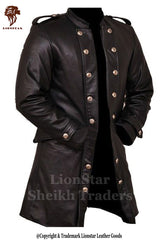 Men's Victorian Leather Trench Coat | Premium Black Cowhide | 3/4 Length | Period Style
