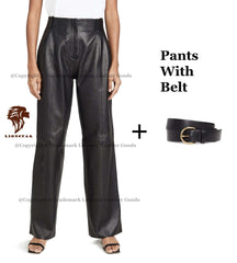 Women's Pencil Sheepskin Leather Trousers | Premium Black Slim Fit | Tailored Professional | Belt Options