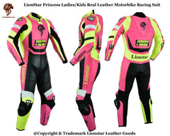 Pink Princess Motorcycle Racing Suit | CE-Approved Kids & Women Racing Leathers | Feminine Design