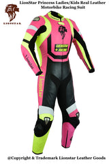 Pink Princess Motorcycle Racing Suit | CE-Approved Kids & Women Racing Leathers | Feminine Design