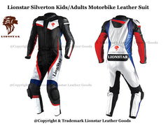 Silverton Premium Motorcycle Racing Suit | Black & Silver Cowhide | CE-Approved Kids & Adults