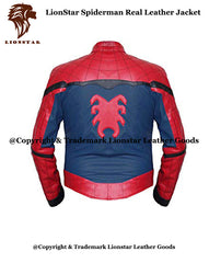 Men's Spider-Man Red & Blue Sheepskin Biker Jacket | Premium Leather | Marvel Inspired