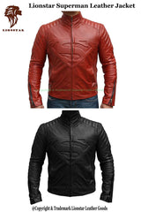 Men's Superman "S" Logo Sheepskin Biker Jacket | Premium Leather | Red & Black Options