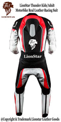 Thunder Black & White Motorcycle Racing Suit | CE-Approved Cowhide | Kids & Adults
