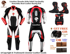 Thunder Black & White Motorcycle Racing Suit | CE-Approved Cowhide | Kids & Adults