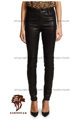 Women's Moto Sheepskin Leather Pants | Premium Black Tiger Design | Biker Style | Belt Options