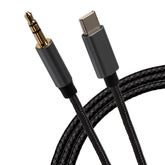 Maplin USB-C to 3.5mm Aux Stereo 3-Pole Jack Plug Braided Cable - Black, 2m