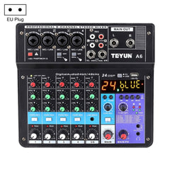 TEYUN NA6 6-channel Small Mixing Console Mobile Phone Sound Card Live Broadcast Computer Recording Console Processor, EU Plug, NA6 EU Plug