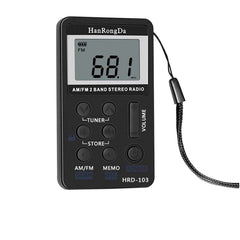 Portable AM / FM Two Bands Rechargeable Stereo Radio Mini Receiver with & LCD Screen & Earphone Jack & Lanyard