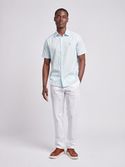 Mens Linen Blend Short Sleeve Shirt Ice Water