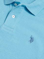 Mens Texture Terry Polo Shirt Air Blue