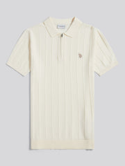 Mens Zip Knit Polo Shirt Whisper White