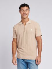 Mens Zip Knit Polo Shirt Doeskin