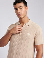Mens Zip Knit Polo Shirt Doeskin