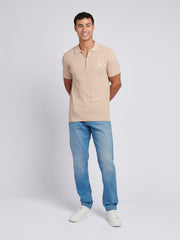 Mens Zip Knit Polo Shirt Doeskin