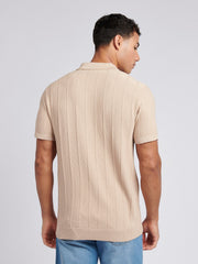 Mens Zip Knit Polo Shirt Doeskin