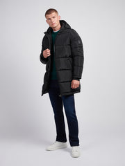 Mens Classic Longlined Puffer Jacket in Black