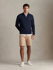 Mens Cotton Quarter Zip Funnel Jumper Dark Sapphire Navy / Haute Red DHM