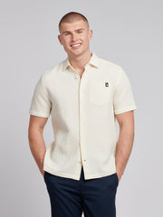 Mens Textured Waffle Short Sleeve Shirt in Bright White