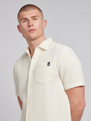 Mens Textured Waffle Short Sleeve Shirt in Bright White