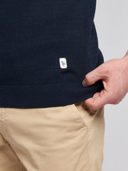 Mens Texture Open Collar Knit Polo Shirt in Dark Sapphire Navy