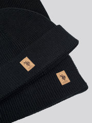 Mens Luxury Rib Knit Beanie & Scarf Set in Black