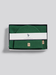 Mens Luxury Rib Knit Beanie & Scarf Set in Pineneedle