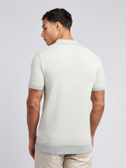 Mens Vertical Texture Stripe Knit Polo Shirt in Northern Droplet
