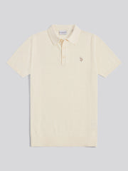 Mens Herringbone Texture Knit Polo Shirt Whisper White
