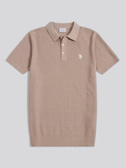 Mens Herringbone Texture Knit Polo Shirt Atmosphere