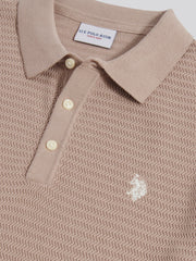 Mens Herringbone Texture Knit Polo Shirt Atmosphere