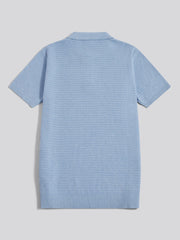 Mens Herringbone Texture Knit Polo Shirt Parisian Blue Marl