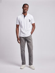 Mens Large Player Pique Polo Shirt in White / Dark Sapphire Navy DHM